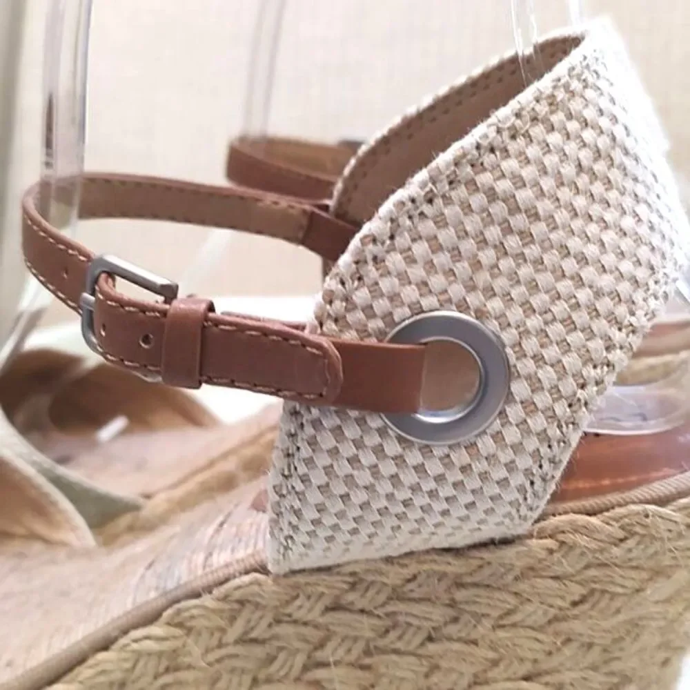 Lucky Brand Kyndra Open Toe Jute Espadrille Wedge Sandals Size 9.5M